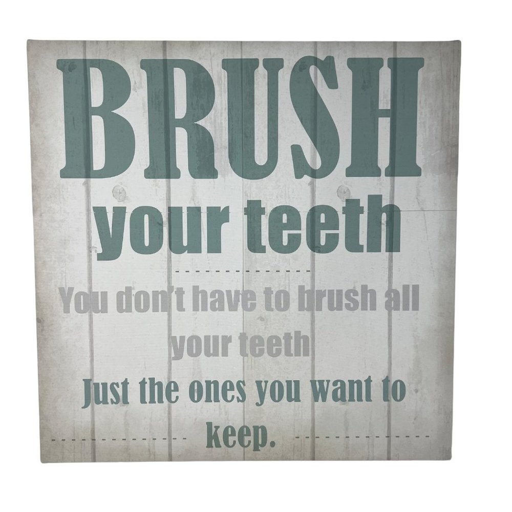 Stupell Home Decor Brush Your Teeth Funny Word Bathroom Wood Textured Design NEW